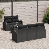 Set canapele gradina Gossi 6 piese cu perne negre ratan poli, canapea gradina Gossi 2 locuri cu spatiu stocare &amp; perne negre ratan poli