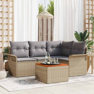 vidaXL Set de canapele pentru grădină cu pernă 5 pcs Bej, Gri deschis foto