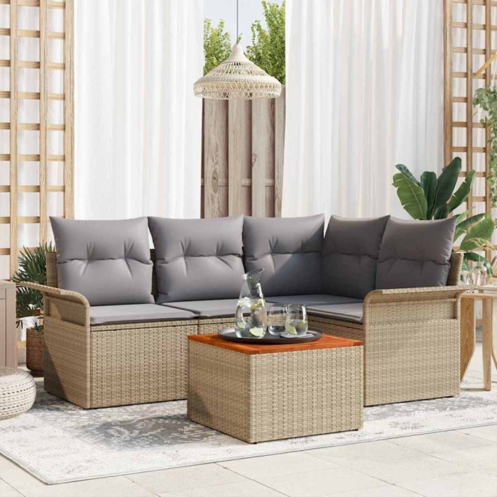 vidaXL Set de canapele pentru grădină cu pernă 5 pcs Bej, Gri deschis