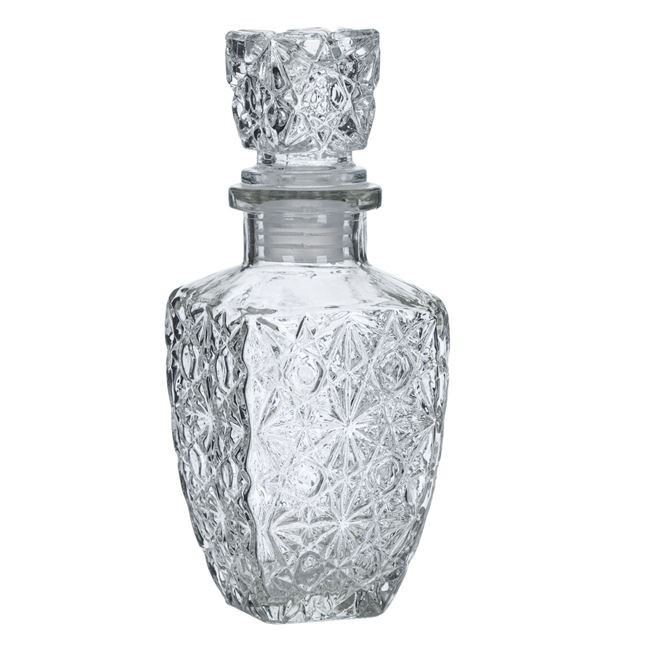 Recipient Lichior din Sticla Design in Relief, culoare Transparent, 250 Ml, 6,5x6,5x17,5 Cm