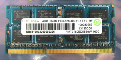 Memorie Laptop Ramaxel 4GB DDR3 PC3 12800S 1600Mhz CL11 RMT3160ED58E9W foto