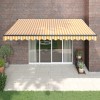 Copertină retractabilă automată, galben și alb, 4,5x3 m