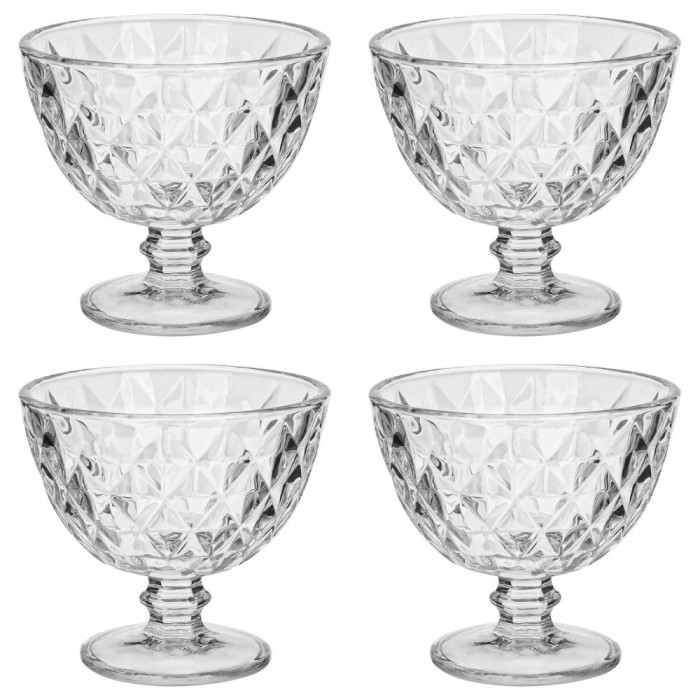 Set boluri, 4 piese, 300 ml, Sticla, Gri transparent