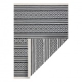 Covor TWIN 22996 geometric, dunga bumbac, cu două fețe, Franjuri ecologice - negru / crem, 60x90 cm