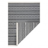 Covor TWIN 22996 geometric, dunga bumbac, cu două fețe, Franjuri ecologice - negru / crem, 80x300 cm