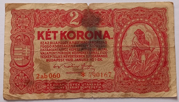 Ungaria 2 korona/coroane 1 ianuarie 1920
