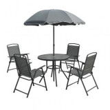 Set masa cu 4 scaune si umbrela, Strend Pro Leticia Grey, culoare gri inchis