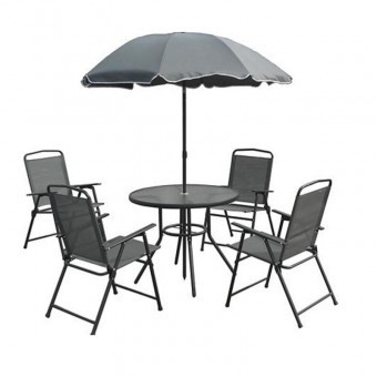 Set masa cu 4 scaune si umbrela, Strend Pro Leticia Grey, culoare gri inchis foto