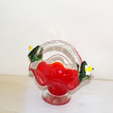 Cumpara ieftin Cosulet bomboniera, cristal rosu coraille suflat manual, stil Murano