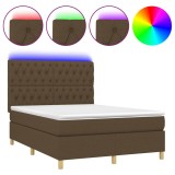 Cumpara ieftin Pat cu arcuri, saltea si LED, maro inchis, 140x200 cm, textil