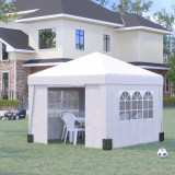 Outsunny Cort pliabil 3x3 m cu inaltime reglabila, cort pentru gradina cu design Pop Up si ferestre, alb