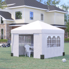 Outsunny Cort pliabil 3x3 m cu inaltime reglabila, cort pentru gradina cu design Pop Up si ferestre, alb