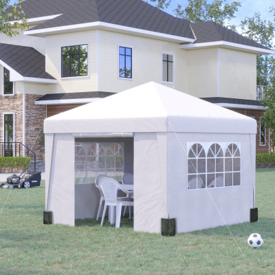 Outsunny Cort pliabil 3x3 m cu inaltime reglabila, cort pentru gradina cu design Pop Up si ferestre, alb foto