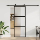 Cumpara ieftin Ușă glisantă cu set feronerie neagră 76x205cm sticlă securizată