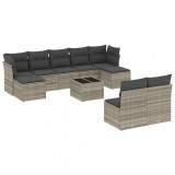 Set canapele de gradina cu perne 10 piese gri deschis poliratan