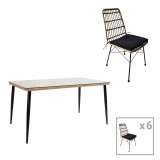 Cumpara ieftin Set de 7 buc masa si scaune de gradina Naoki U ratan natural si metal negru 160x90x78 cm