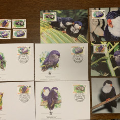 aituatki - pasari - papagal - serie 4 timbre MNH, 4 FDC, 4 maxime, fauna wwf