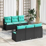 vidaXL Set de canapea cu pernă Manual 7 pcs Negru și Turcoaz poliratan 3346276