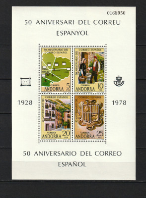 Andorra, 1978 | Istorie Poştală - Aniv. Poşta Spaniolă | Minisheet - MNH | aph foto