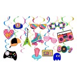 Cumpara ieftin Set 15 decoratiuni pentru petrecere cu tematica anii 80, folie, carton, multicolor