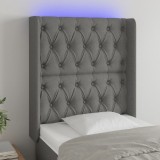 Cumpara ieftin Tăblie de pat cu LED, gri &icirc;nchis, 83x16x118/128 cm, textil