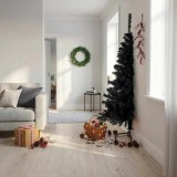 vidaXL Jumătate brad de Crăciun artificial cu suport, negru 180 cm PVC 344677