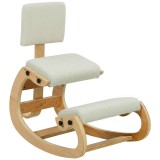 HOMCOM Scaun Ergonomic pentru Genunchi cu Spatar, Balansoar, Postural, Lemn Mesteacan, Crem | Aosom Romania