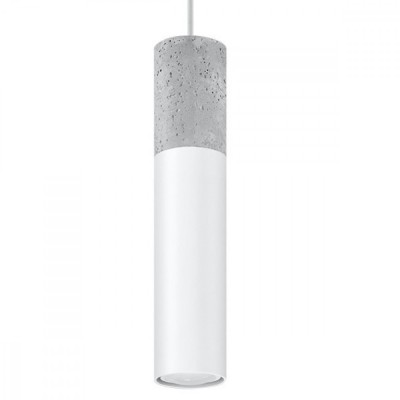 Lampă Suspendată Borigio Alb/Gri Oțel/Beton 1 Bec Tub Modern De Interior foto