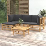 VidaXL Set mobilier de grădină cu perne gri &icirc;nchis, 5 piese, bambus 3155210