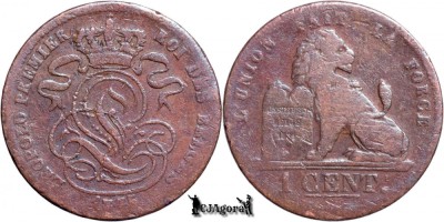 1845, 1 Centime - Leopold I - Regatul Belgiei foto