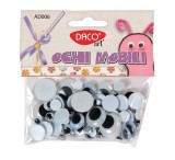 Ochi Mobili Autoadezivi Daco Art, 75 buc, Diverse Dimensiuni, Alb-Negru, Pentru Lucru Manual