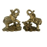 Statueta Feng Shui Elefanti din rasina aurie,9 cm, model Z25