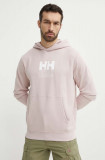 Helly Hansen bluză bărbați, culoarea roz, cu glugă, cu imprimeu 53924