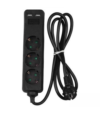 Prelungitor 3 prize + 2x USB 1.5m 3G1.5mm2 negru V-TAC SKU-8776 foto