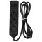 Prelungitor 3 prize + 2x USB 1.5m 3G1.5mm2 negru V-TAC SKU-8776