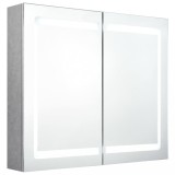 Dulap de baie cu oglinda si LED, gri, 80x12x68 cm