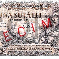 REPRODUCERE bancnota specimen 100 Lei 25-iunie 1947 Romania