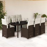 Set bistro de grădină cu perne, 9 piese, maro, poliratan