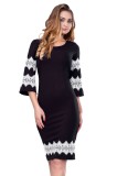 Rochie Neagră Broderie M&acirc;neci Clopot Elegantă M/L Fabricat &icirc;n Rom&acirc;nia Rochie de Zi Rochie Ocazie Rochii Femei