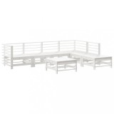 Set mobilier de gradina, 7 piese, alb, lemn masiv de pin