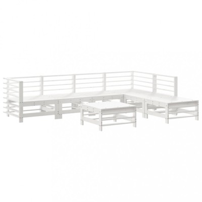 Set mobilier de gradina, 7 piese, alb, lemn masiv de pin foto