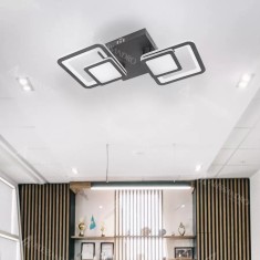 Lustra LED cu telecomanda BALANS 48W, 2 Patrate, lumina Rece/Calda/Neutra, Dimabila, Negru