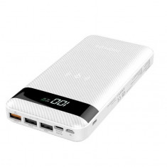 Baterie externa wireless PROMATE, 20.000mAh, 1 x QC 3.0, 2xUSB, Type C, alb