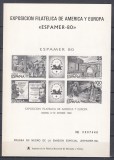 SPANIA 1980 EXPOZITIA INTERNATIONALA FILATELICA ESPAMER&rdquo;80 MADRID BLOC MNH, Nestampilat