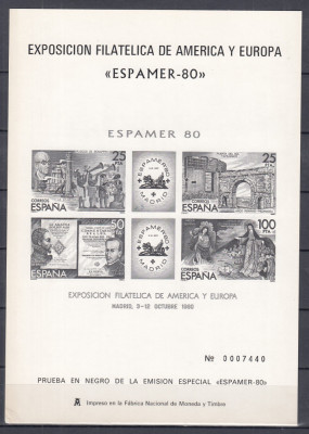 SPANIA 1980 EXPOZITIA INTERNATIONALA FILATELICA ESPAMER&amp;rdquo;80 MADRID BLOC MNH foto