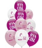 Baloane 10 Bucati, 30 Cm, Latex, It's a Girl, Unicorn, Globos Festival