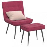 VidaXL Scaun de relaxare cu taburet, roșu vin, catifea