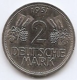 Germania 2 Deutsche Mark 1951 F - Cupru-nichel, 25.75 mm, KM-111 (3), Europa