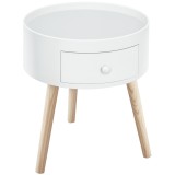 HOMCOM Masa de cafea cu sertar, rotundă, design scandinav, margine de protecție, lemn, &Oslash;38 x H45 cm, Alb | Aosom Romania