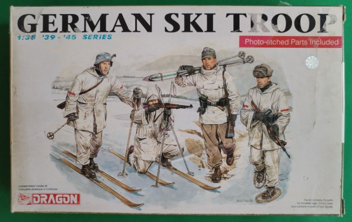 Kit GERMAN SKI TROOP Firma DRAGON Cod 6039 Scara 1/35 Număr piese 76 DIORAMA MACHETA FIGURINE ASAMBLARE HOBBY WWII SOLDAȚI GERMANI AMERICANI RUȘI